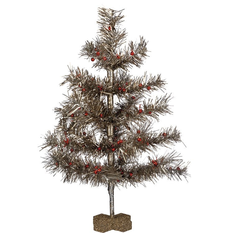 Silver Tinsel Christmas Tree - Wire, Tinsel, Wood, Plastic