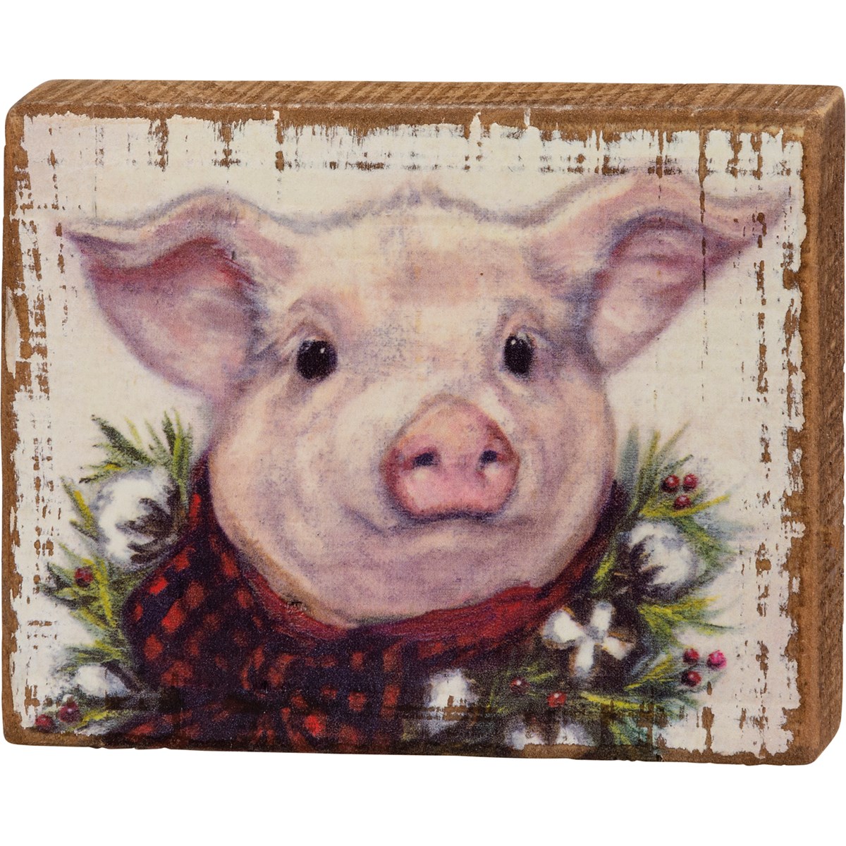 Merry Pig Block Sign - Wood