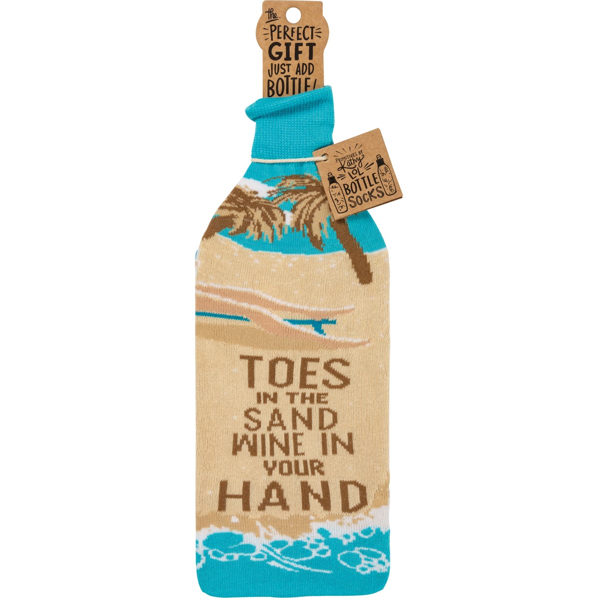 Toes In The Sand Wine In Your Hand Bottle Sock - Cotton, Nylon, Spandex