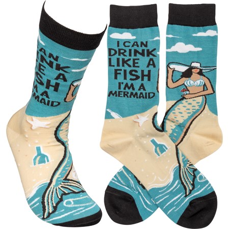 Socks - I Can Drink Like A Fish I'm A Mermaid - One Size Fits Most - Cotton, Nylon, Spandex
