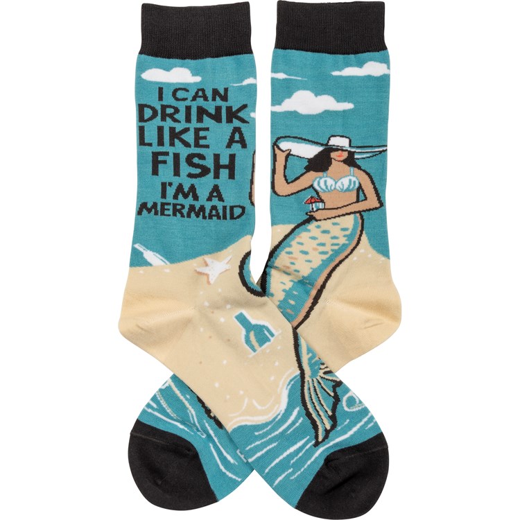 Socks - I Can Drink Like A Fish I'm A Mermaid - One Size Fits Most - Cotton, Nylon, Spandex