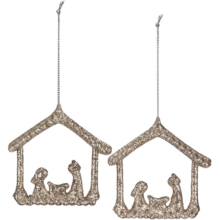Nativity Ornament Set - Plastic, Glitter, String