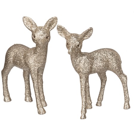 Figurine Set - Standing Deer - 5" x 6" x 1.50", 4.75" x 5.75" x 1.25" - Plastic, Glitter