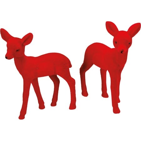 Red Flocked Deer Sitter Set - Plastic, Flocking