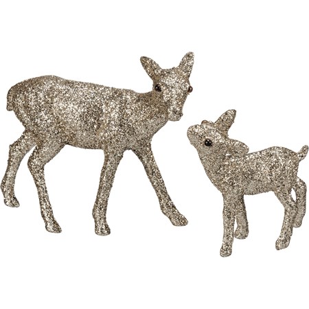 Doe And Fawn Champagne Glitter Deer Set - Plastic, Glitter