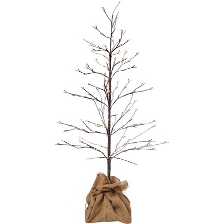 Tree  Med - Snowy Christmas - 25" Diameter x 48", 16' Cord - Plastic, Cord, Lights, Flocking, Burlap