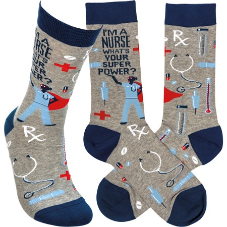 Socks - I'm A Nurse What's Your Super Power - One Size Fits Most - Cotton, Nylon, Spandex