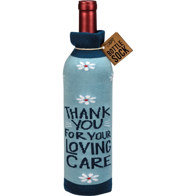 Bottle Sock - Thank You Cheers To You - 3.50" x 11.25", Fits 750mL to 1.5L bottles - Cotton, Nylon, Spandex