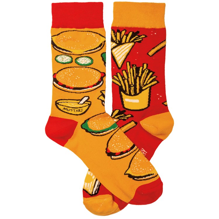 Socks - Burgers & Fries - One Size Fits Most - Cotton, Nylon, Spandex