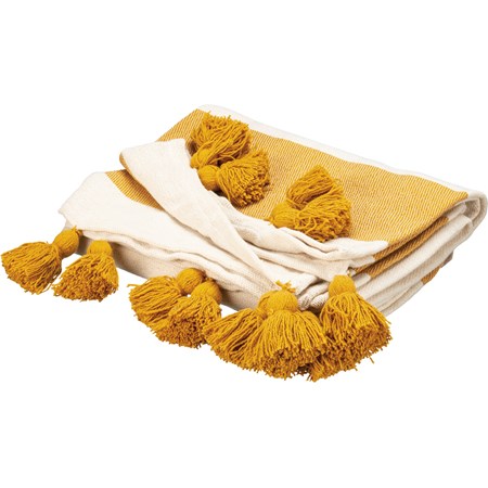 Saffron Tassels Throw Blanket - Cotton