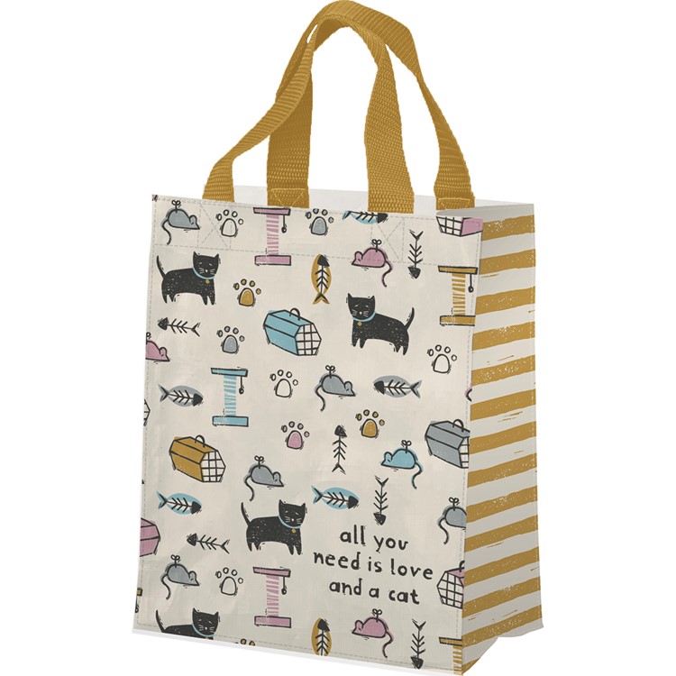 Daily Tote - Love And A Cat - 8.75" x 10.25" x 4.75" - Post-Consumer Material, Nylon