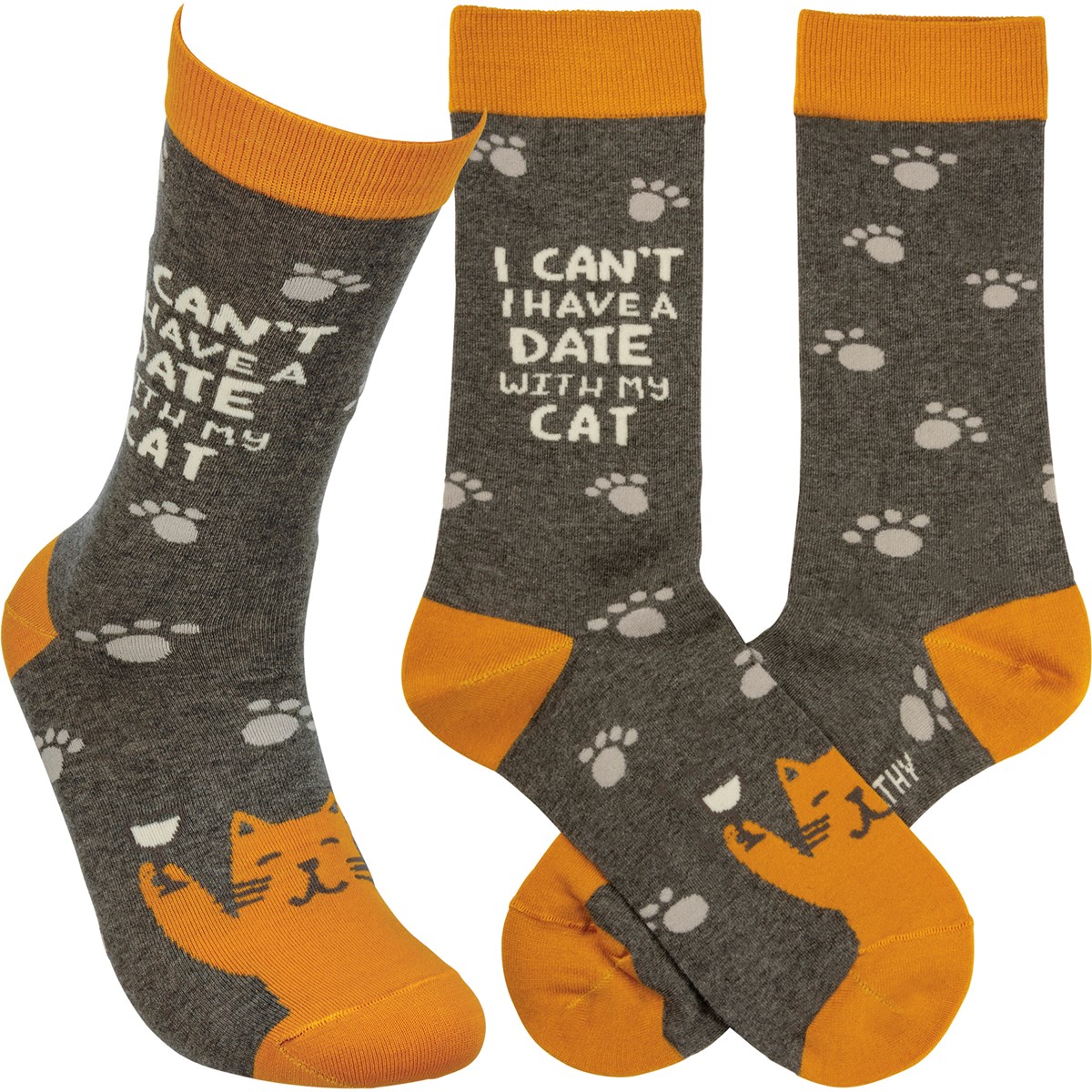 Socks - Date With My Cat - One Size Fits Most - Cotton, Nylon, Spandex
