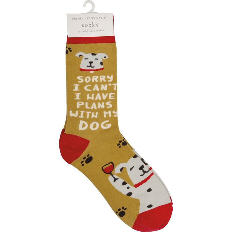 Socks - Sorry I Can't I Have Plans With My Dog - One Size Fits Most - Cotton, Nylon, Spandex