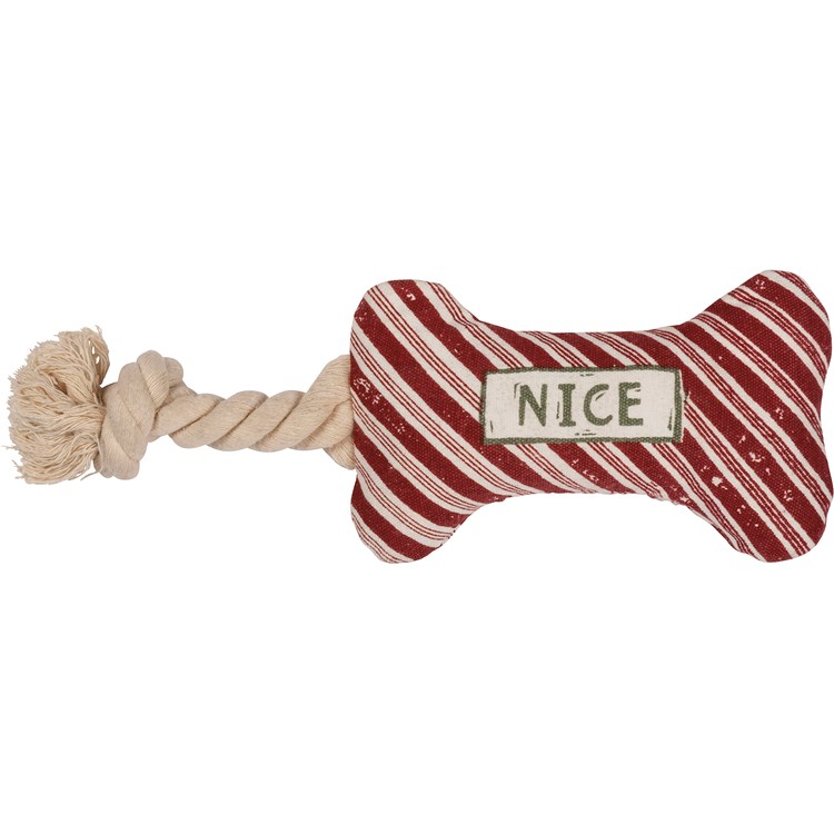 Dog Toy - Naughty And Nice Bone - 3.50" x 6" x 2" - Cotton, Rope