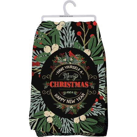 Kitchen Towel - Have Yourself A Merry Christmas - 28" x 28"  - Cotton