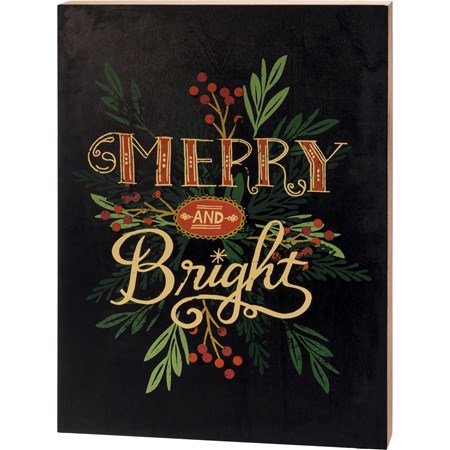 Box Sign - Merry And Bright - 15" x 20" x 1.75"  - Wood