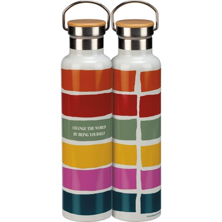 Insulated Bottle - By Being Yourself - 25 oz., 2.75" Diameter x 11.25" - Stainless Steel, Bamboo