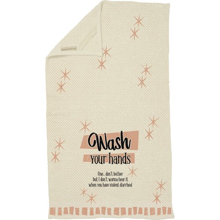 Hand Towel - Wash Your Hands - 16" x 28" - Cotton, Terrycloth