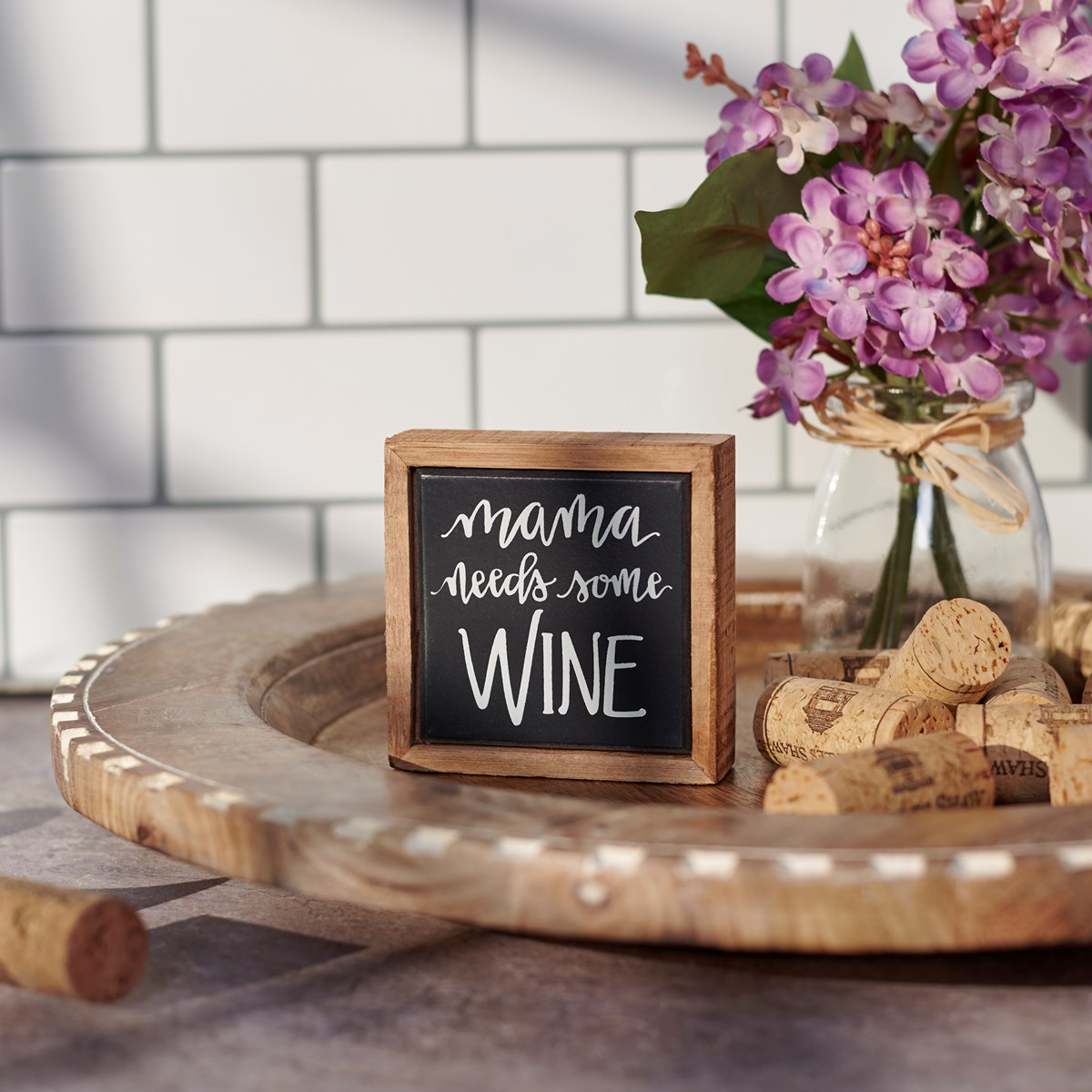 Mama Needs Wine To Focus Box Sign Mini - Wood