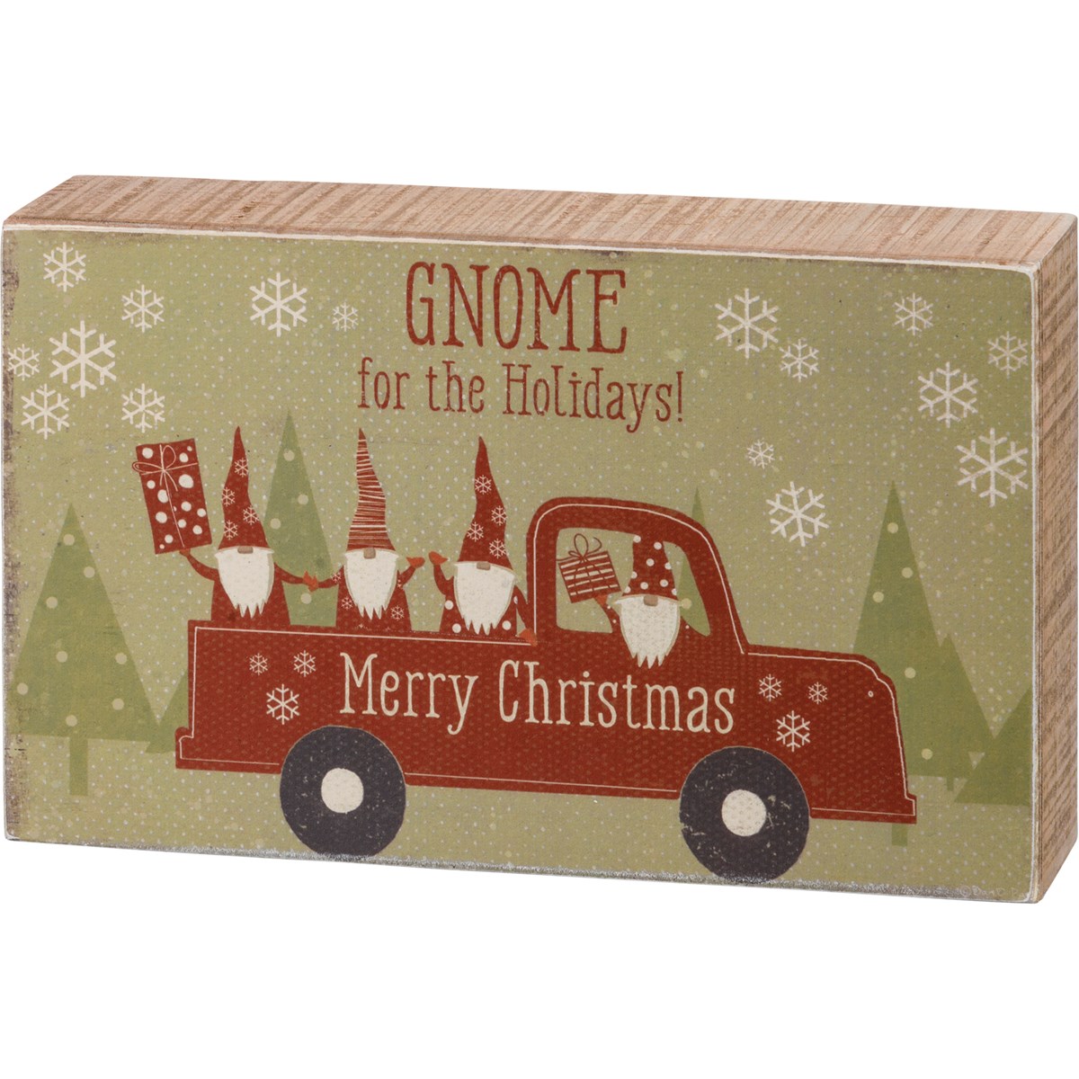 Gnome For The Holidays Box Sign - Wood, Paper