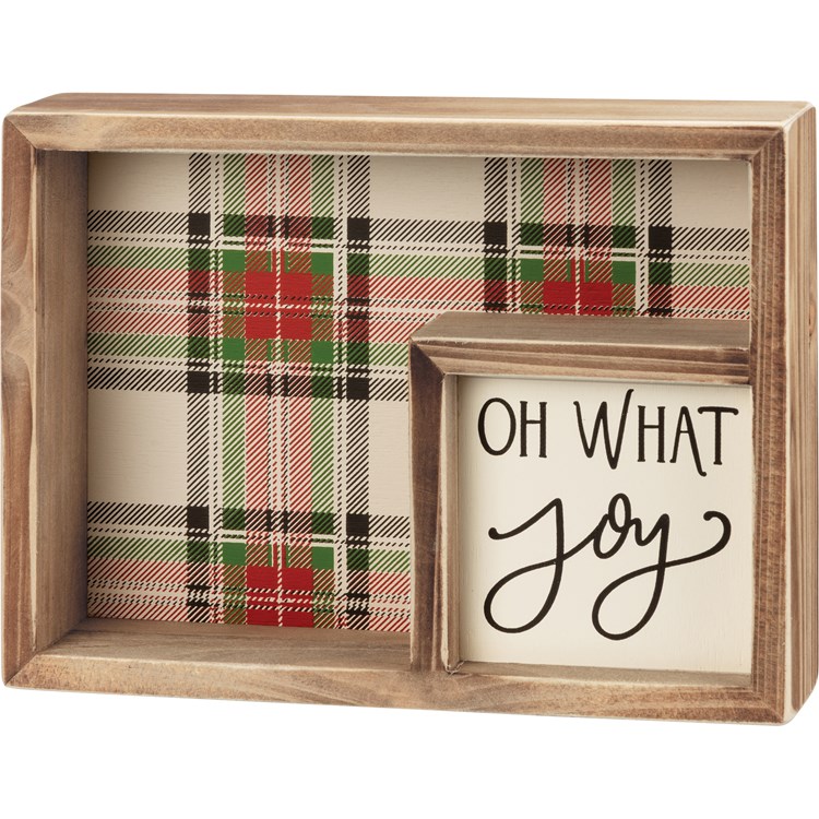 Oh What Joy Inset Box Sign - Wood, Paper