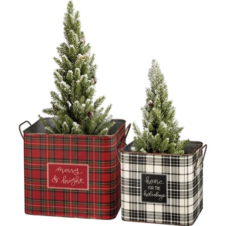 Bin Set - Home For The Holidays - 9.25" x 8.25" x 7.75", 6.25" x 7.50" x 6.50" - Metal, Paper
