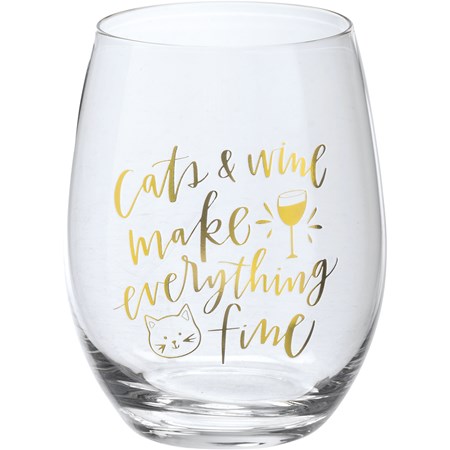 Wine Glass - Cats & Wine Make Everything Fine - 15 oz., Box: 4" Diameter x 6" - Glass