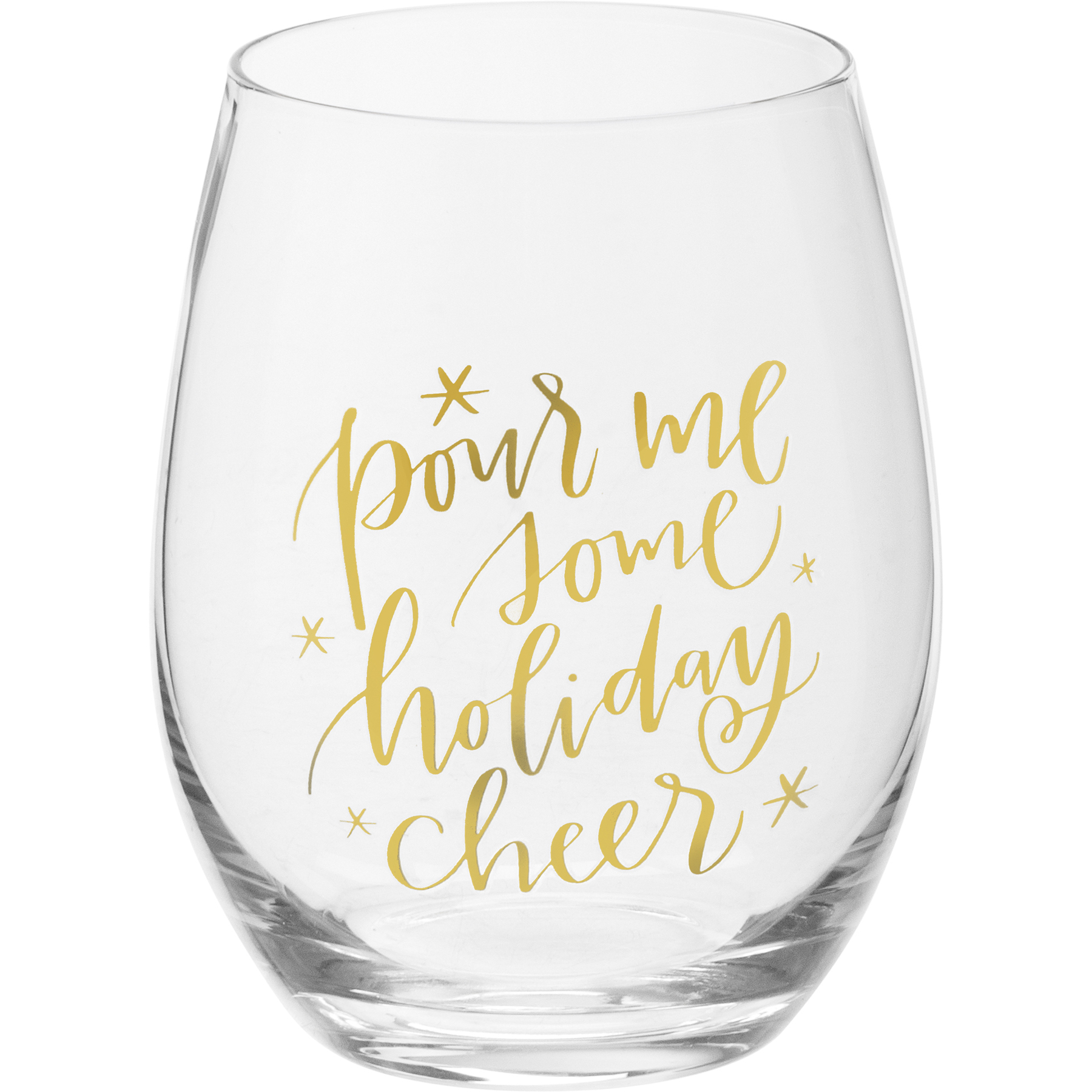 Holiday Cheer Set of 4 Stemless Wine Glasses with Christmas Icons