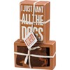 Box Sign & Sock Set - I Just Want All The Dogs - Box Sign: 4.50" x 3" x 1.75", Socks: One Size Fits Most - Wood, Cotton, Nylon, Spandex, Ribbon
