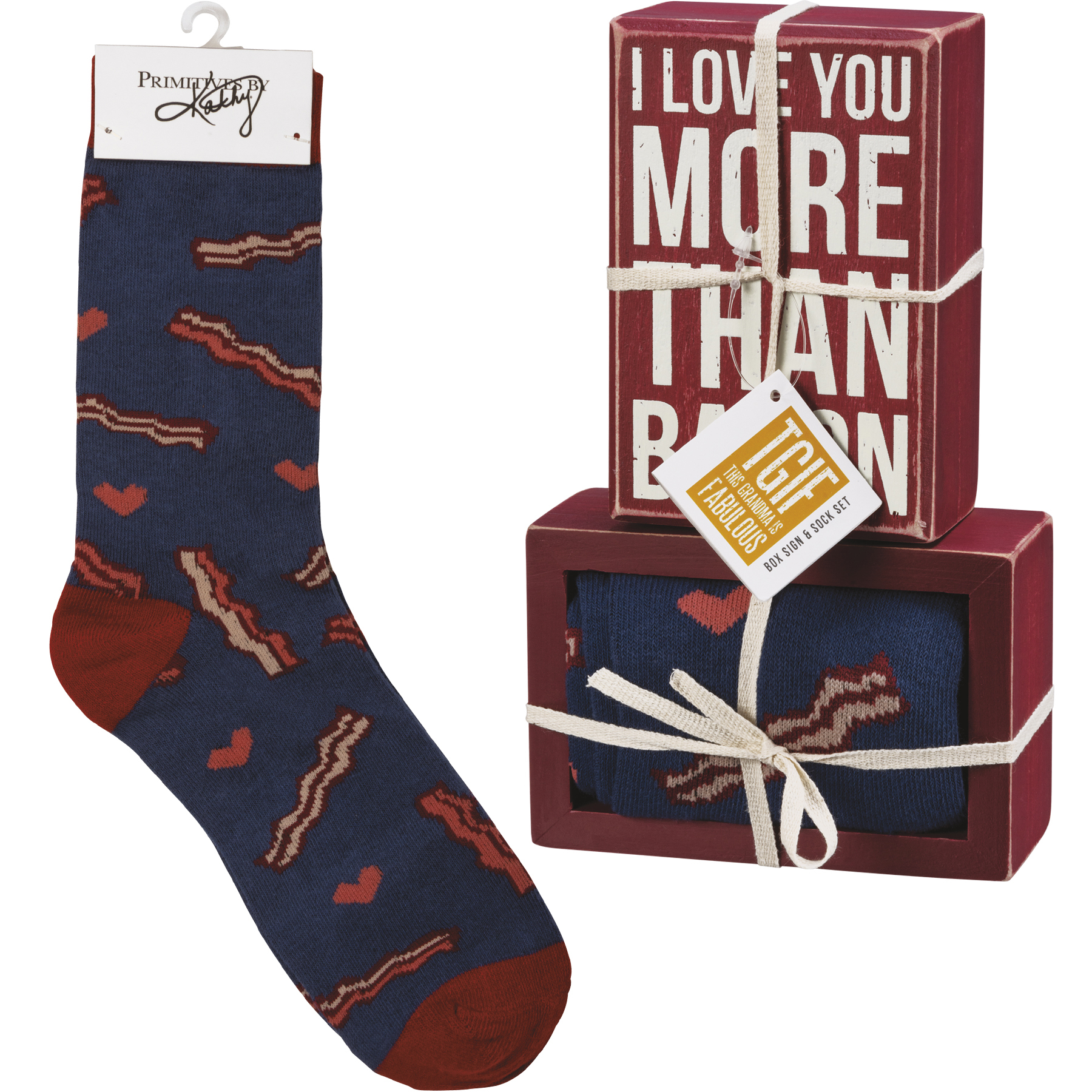 Primitives by Kathy 19176 Classic Box Sign 5 x 4.5-Inches I Love You More Than Bacon