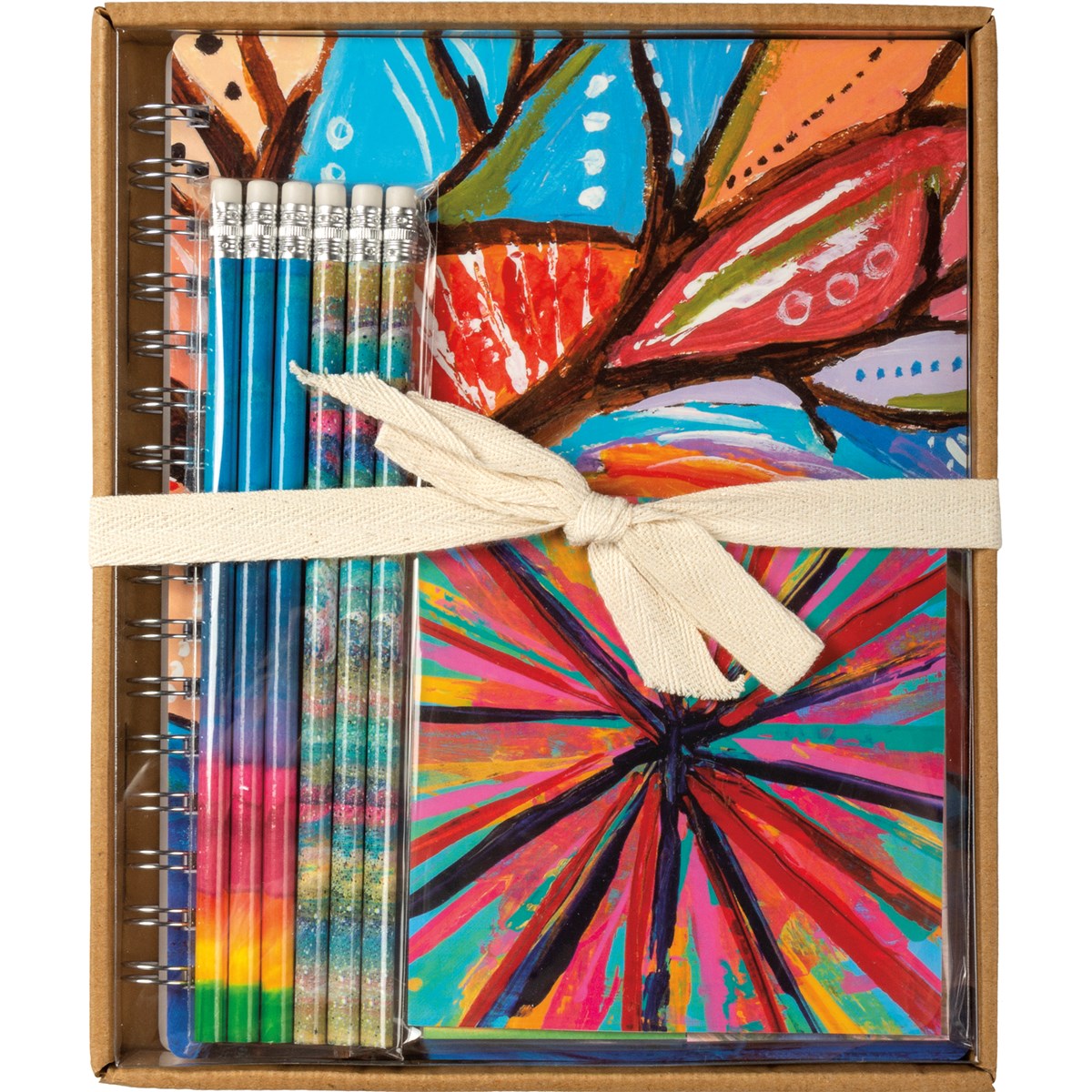 Stationery Set - Rainbow - Box: 8" x 9.50" x 0.75" - Paper, Metal, Wood