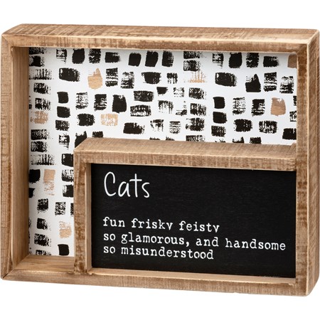 Inset Box Sign - Cats Fun Frisky Feisty - 9" x 7.50" x 1.75" - Wood