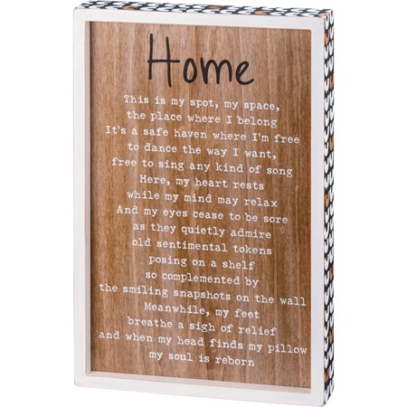 Inset Box Sign - Home My Soul Is Reborn - 9" x 14" x 1.75" - Wood