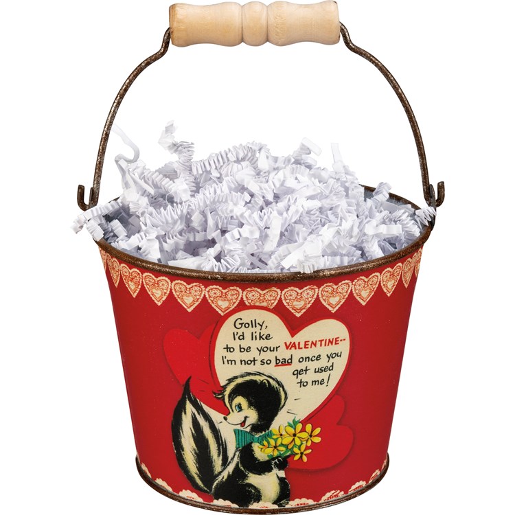 Bucket Set - My Valentine - 3.75" Diameter x 3.75" - Metal, Paper, Wood
