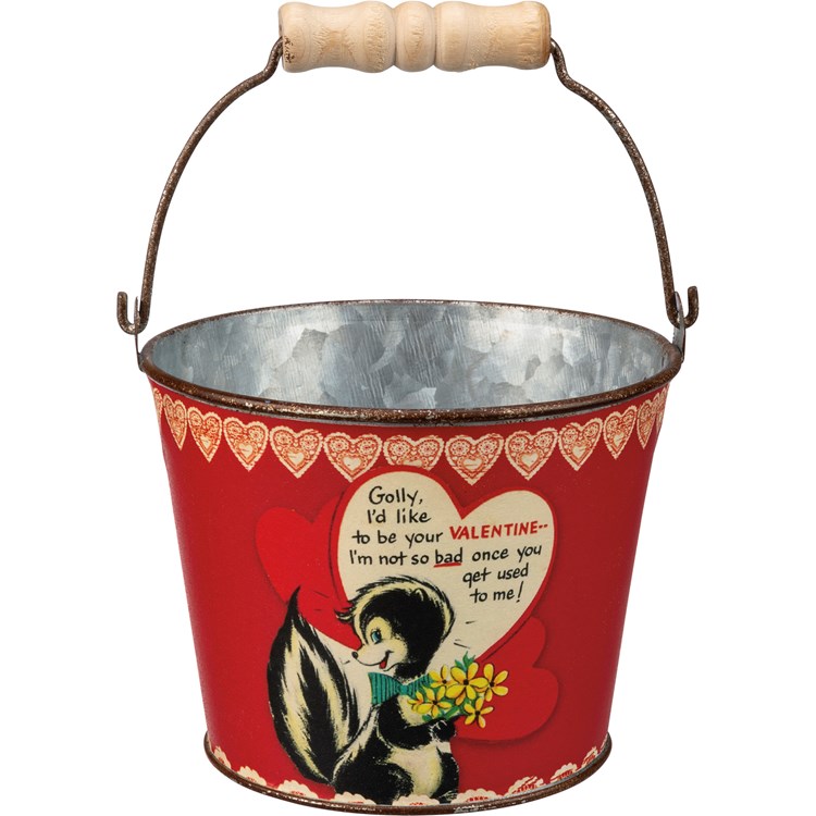 Bucket Set - My Valentine - 3.75" Diameter x 3.75" - Metal, Paper, Wood