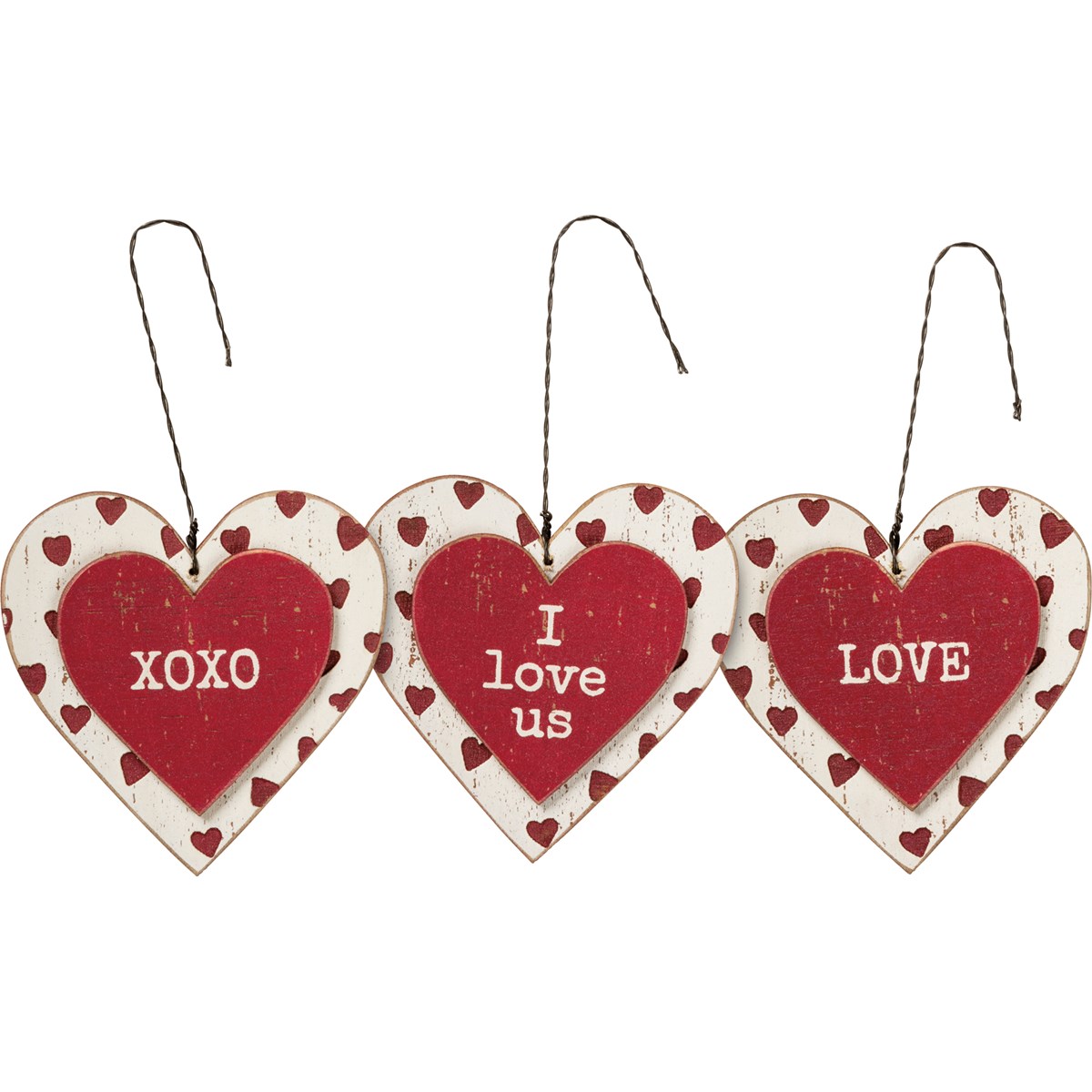 Ornament Set - Love - 3" x 3" x 0.25" - Wood, Wire