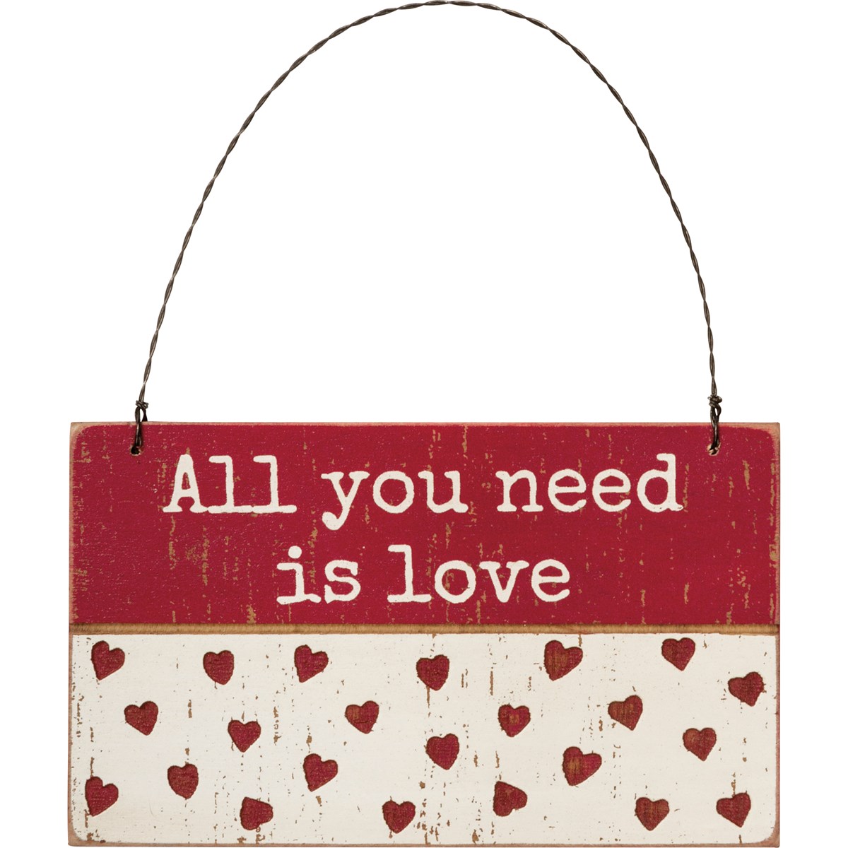Slat Ornament - All You Need Is Love - 5" x 3" x 0.25" - Wood, Wire