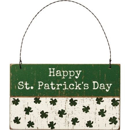 Slat Ornament - Happy St. Patrick's Day - 5" x 3" x 0.25" - Wood, Wire
