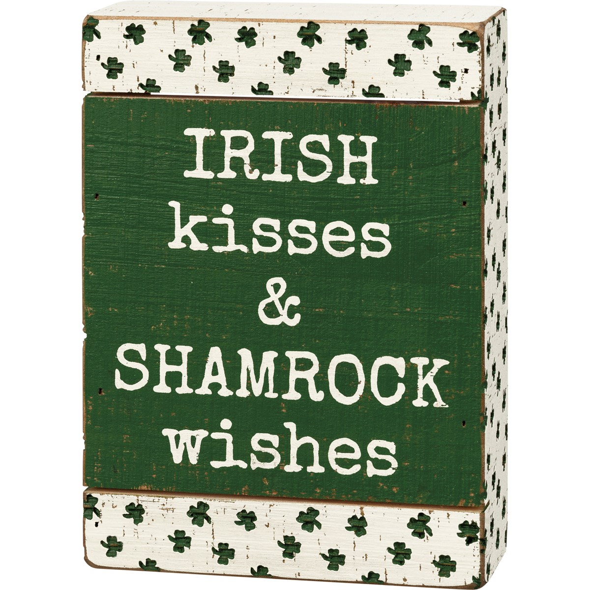 Irish Kisses & Shamrock Wishes Slat Box Sign - Wood