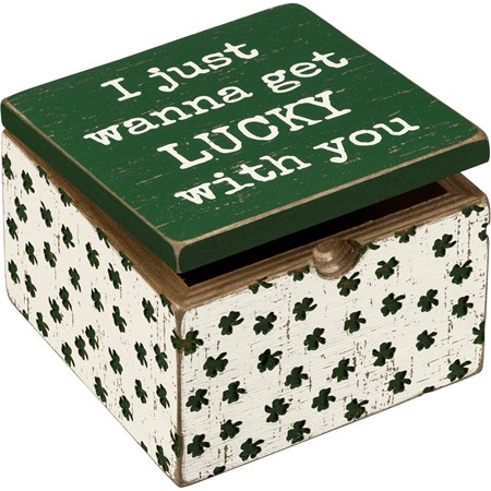 Hinged Box - I Just Wanna Get Lucky With You - 4" x 4" x 2.75" - Wood, Metal