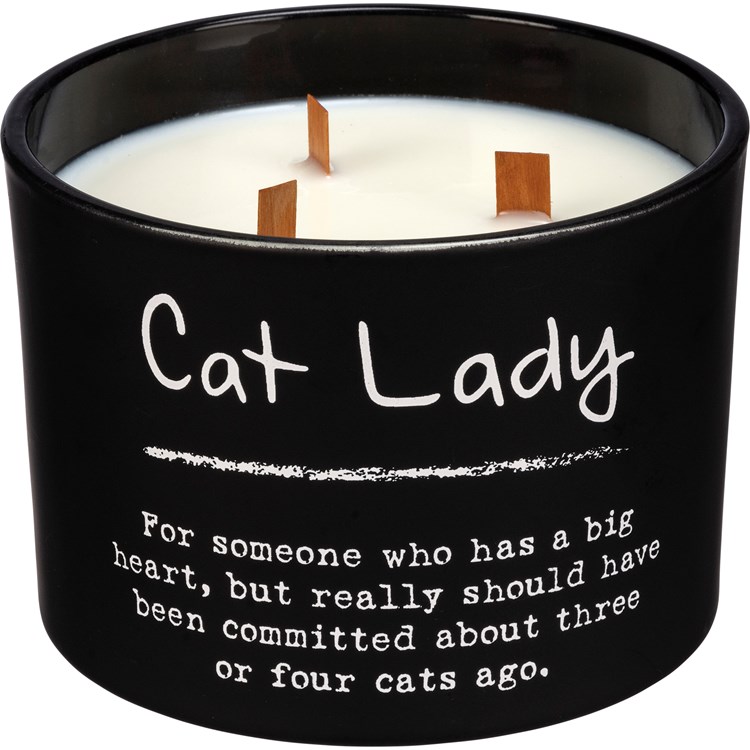 Jar Candle - Cat Lady - 14 oz., 4.50" Diameter x 3.25" - Soy Wax, Glass, Wood