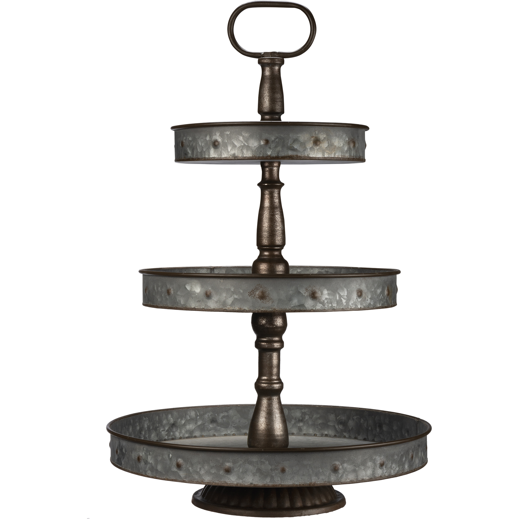 Primitives by Kathy Rustic 3 Tier Round Tray Display Farmhouse Galvanized Metal