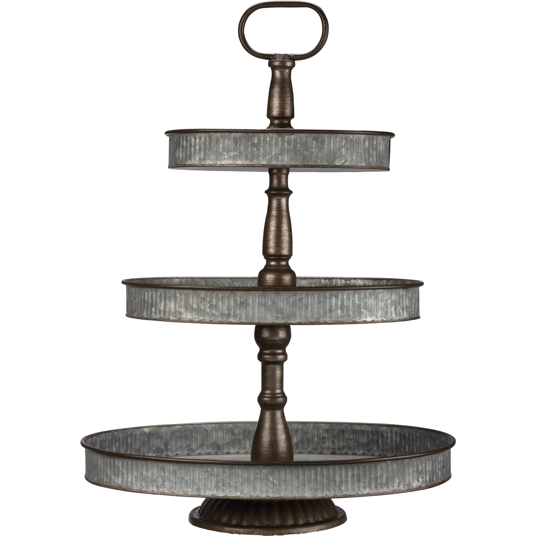 Primitives by Kathy Rustic 3 Tier Round Tray Display Farmhouse Galvanized Metal