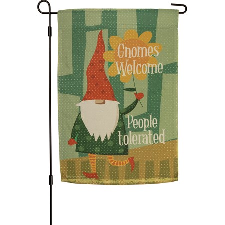 Garden Flag - Gnomes Welcome People Tolerated - 12" x 18" - Polyester