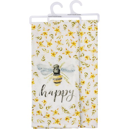 New! Let's BEE Happy Woven Kitchen Dish Towel Set Bees Gingham Honeycomb