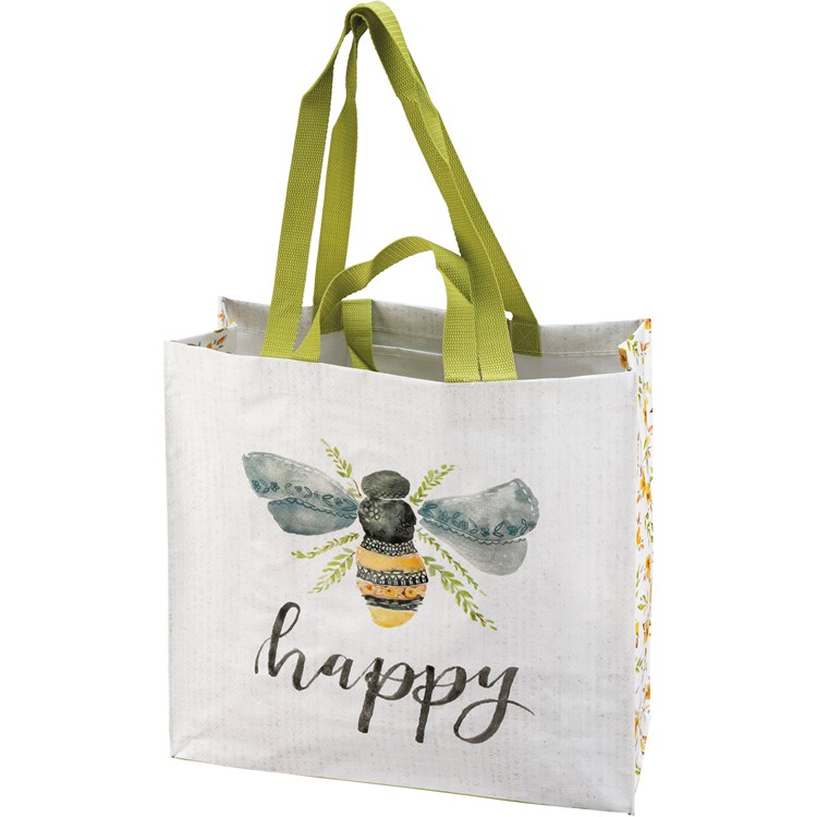Bee Happy Market Tote - Post-Consumer Material, Nylon