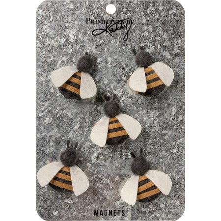 Magnet Set - Bees - 1.75" x 1.50", Card: 5" x 7" - Felt, Magnet, Metal