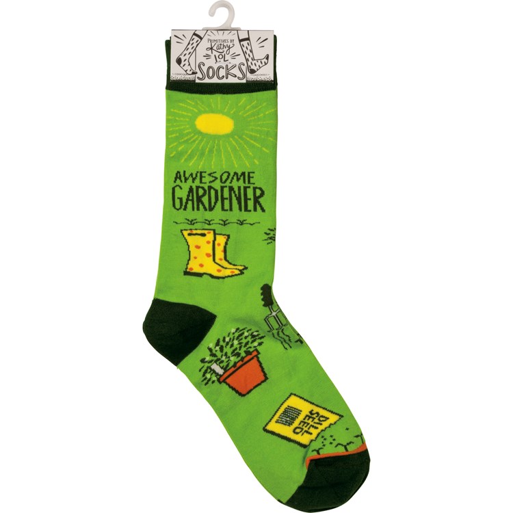 Socks - Awesome Gardener - One Size Fits Most - Cotton, Nylon, Spandex