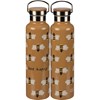 Insulated Bottle - Bee Happy - 25 oz., 2.75" Diameter x 11.25" - Stainless Steel, Bamboo
