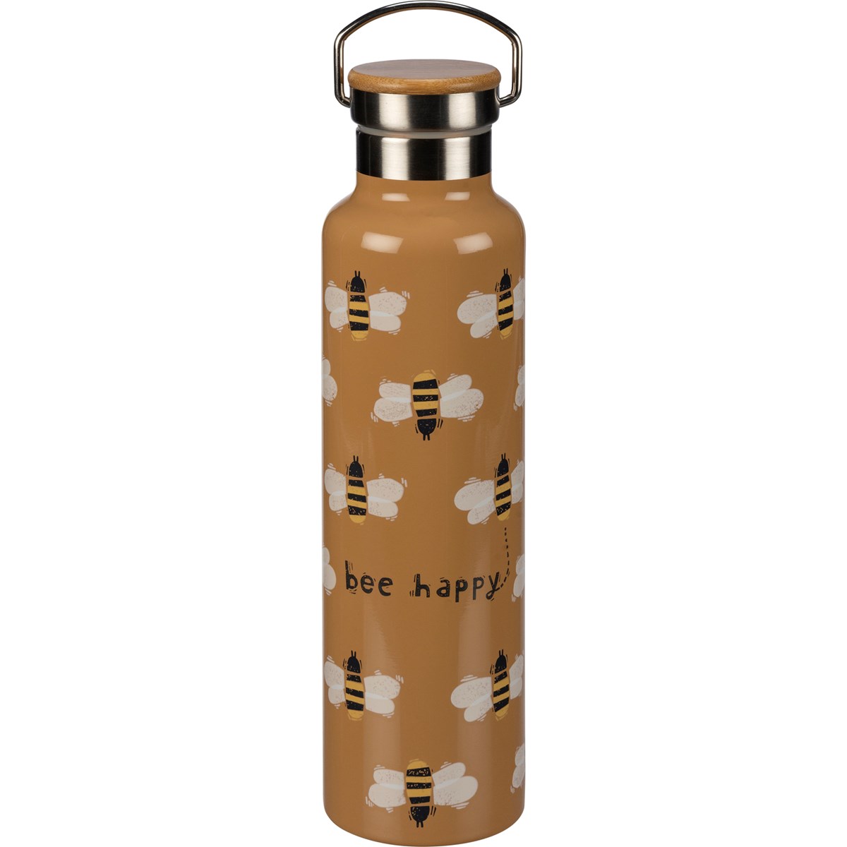 Bee Happy Insulated Bottle - Stainless Steel, Bamboo